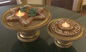 Gingerbread cookies and candles on stands 3D model
