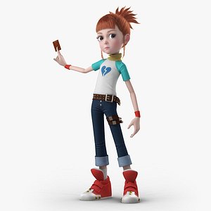 3D cartoon girl rigged character