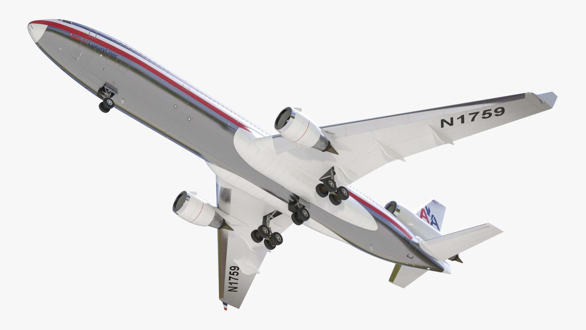 American Airlines MD-11 Luxury Liner Aircraft Rigged for Cinema 4D 3D model preview