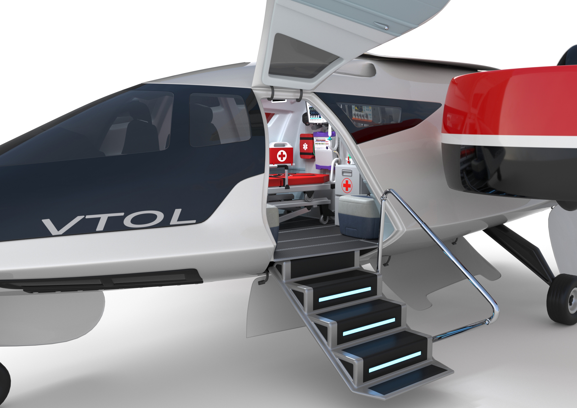 Medical Ambulance Aircraft Electric TriCopter eVTOL with Interior 3D ...