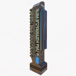3D Cyberpunk Night Tower - 4K PBR  with emissive Lights