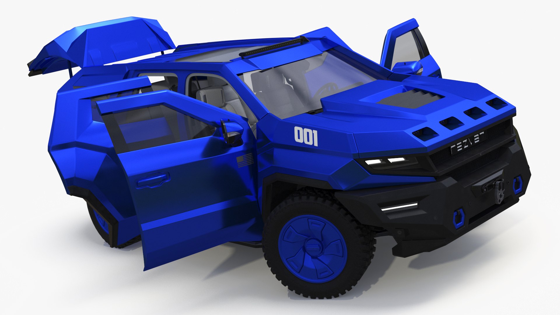 Rezvani 2024 Armored SUV Blue Rigged 3D model preview