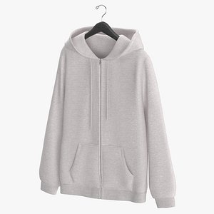 Zipper Hooded Sweatshirt Hanging Male Pocket Blank White and Branded Heather