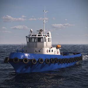 Harbor Tugboat with Reinforced Hull Blue