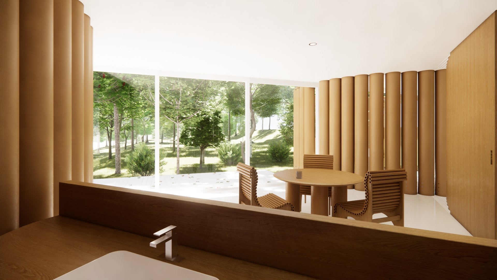 Paper House - Shigeru Ban 3D https://p.turbosquid.com/ts-thumb/O4/tR8vaA/Or/paperhousebehindthekitchen/jpg/1668787981/1920x1080/fit_q87/41f3af433b80f243a1fafe8f58cf99947b41ba04/paperhousebehindthekitchen.jpg