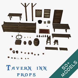3D model Tavern inn props pack - 50 plus items collection