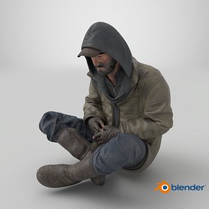 Seated Homeless Old Man