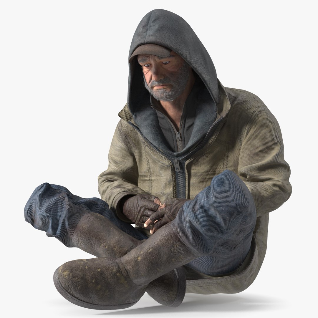 Seated Homeless Old Man 3D model preview