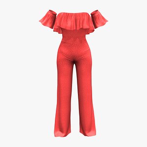 3D model Strapless Ruffled Jumpsuit with Sleeves