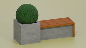 3D Modern Concrete Planter Bench Urban Outdoor Furniture