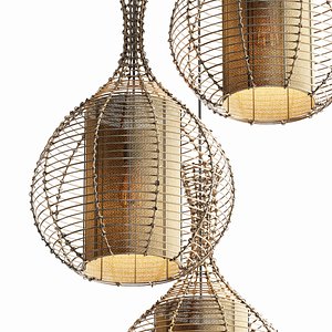 Lamp wicker branch rattan jug 3D model