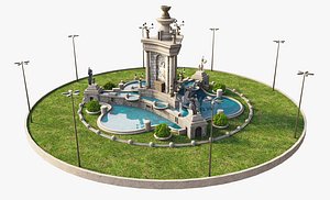 3D Fountain in Plaza of Spain Barcelona model