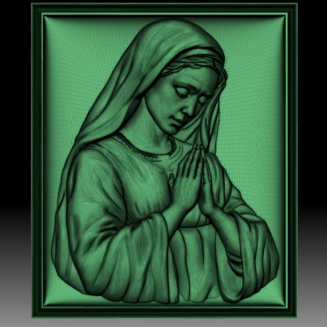 3D model Virgin Mary bas-relief for CNC router or 3D printer https://p.turbosquid.com/ts-thumb/O6/TctjZp/xd/wireframe3/jpg/1711157725/1920x1080/fit_q87/f563ef57fa6126b2130f1ebca8b8b70562c4b623/wireframe3.jpg