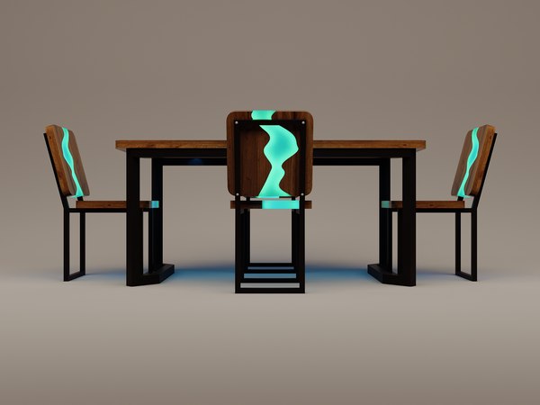Futuristic sci-fi office slab furniture table chair 3D