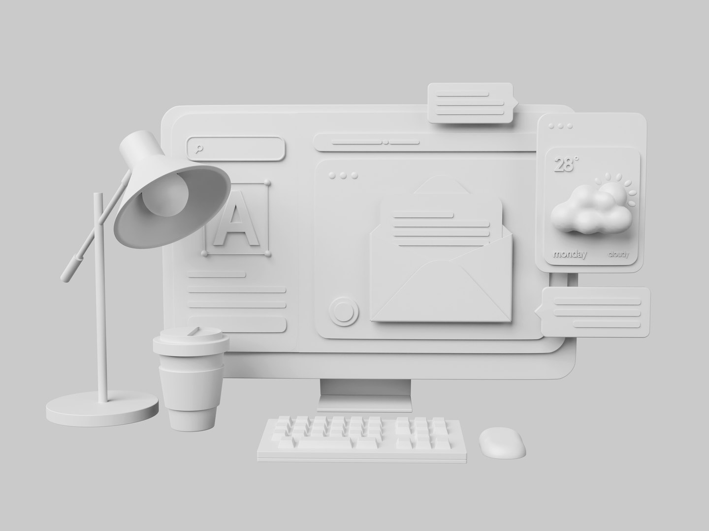 Computer With Office Life Work 3D Illustration 3D Model - TurboSquid ...