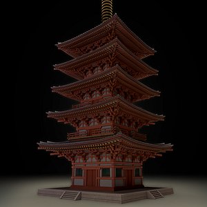 3D japanese historic building-five-storied pagoda