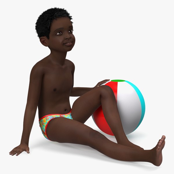 Black Child Boy With Ball Beach Style model