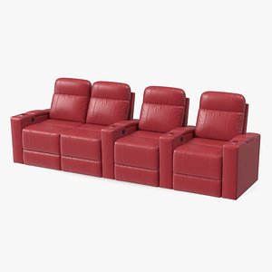 Valencia Home Theater Seating Row of 4 Loveseat Red 3D
