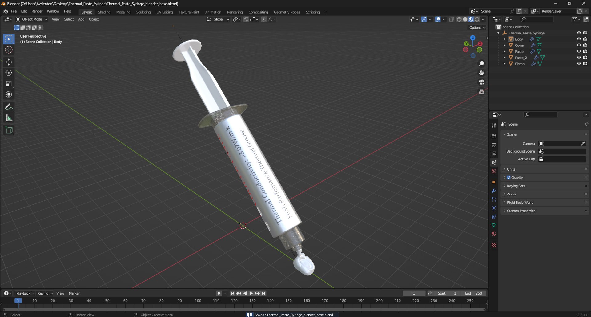 3D Thermal Paste Syringe - TurboSquid 2273172