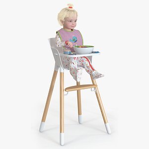 Little Girl Eating in High Chair