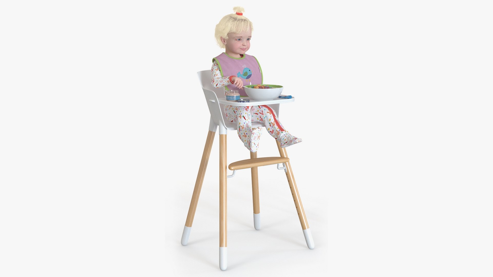Little Girl Eating in High Chair