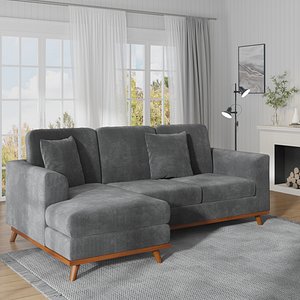 Scandinavian Living Room with Dark Gray L shaped Fabric Sectional Sofa 3D Interior Scene