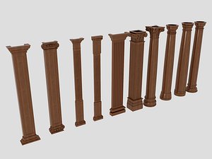 Classical Wooden Column Set 3D model
