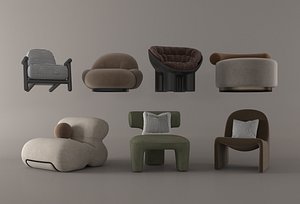 modern armchair set 3D model 3D model