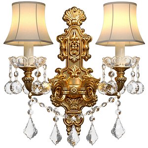 Golden Sconce Wall lamp classic style with crystal lampshade 3D model 3D