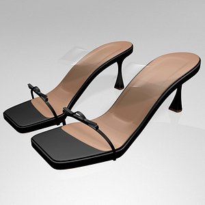 Clear Strap Square-Toe Spool-Heel Sandals 01