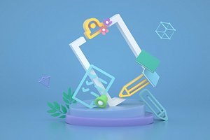 3D model Blue simple personality Teacher s Day stationery photo frame C4D elements booth cartoon elements adv