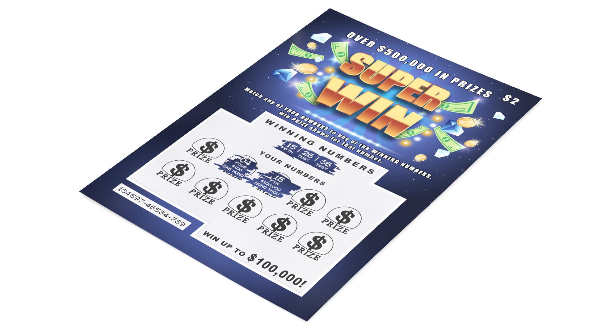 Super Win Lottery Ticket with Erased Scratchcard 3D model preview