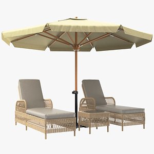3D Detailed Sun Lounger With Umbrella