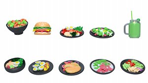 Food Soup rice hamburger fruit juice poached egg salad fat reduction meal nutrition meal 3D model