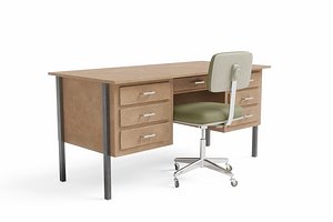 Vintage office chair and desk 3D model