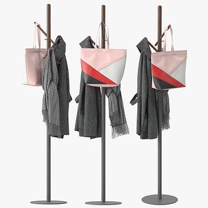 Nordic gray home solid wood coat rack 3D model