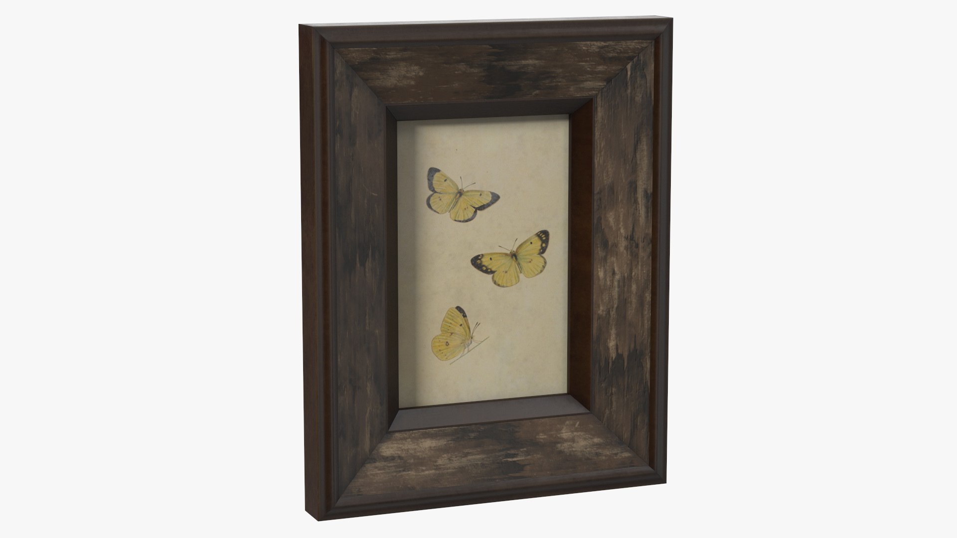 Rustic Wooden Frame with Butterflies 3D model preview