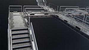 Lowpoly and highpoly modular SCI-FI bridge with step 3D model