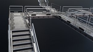 Lowpoly and highpoly modular SCI-FI bridge with step