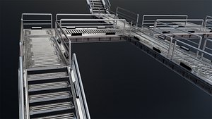Lowpoly and highpoly modular SCI-FI bridge with step