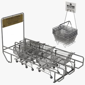 Shopping Cart Corral and Basket Stand 3D