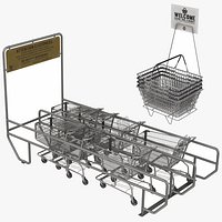 Shopping Cart Corral and Basket Stand