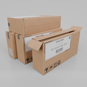 3D Cardboard Box R-142 - Rigged and Customizable model