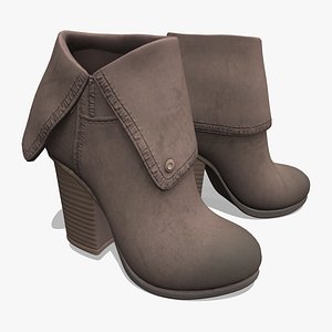 3D model Suede Chord Taupe Fold-Over Ankle Boots