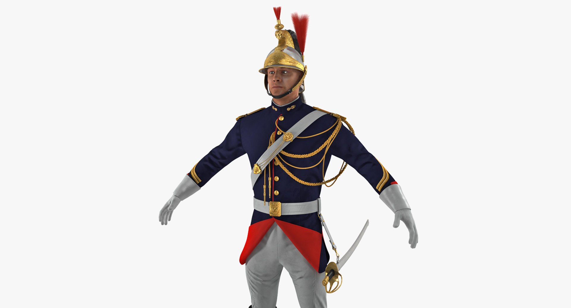 French Republican Guard in Traditional Uniform with Fur 3D Model 3D model preview