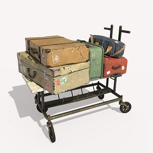 Old Luggage Trolley And Suitcases 3D model