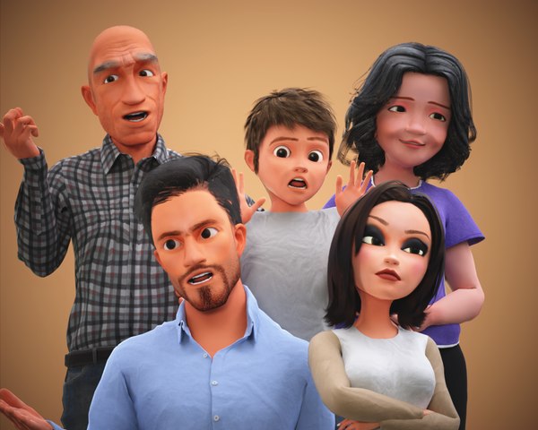 3D Cartoon Family Pack Rigged model