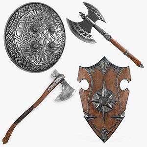 3D model Medieval Shield And Axe  8K PBR Textures