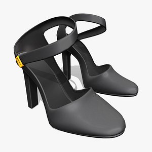 Diagonal Ankle Straps Black High Heel Shoes