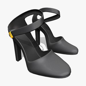 Diagonal Ankle Straps Black High Heel Shoes